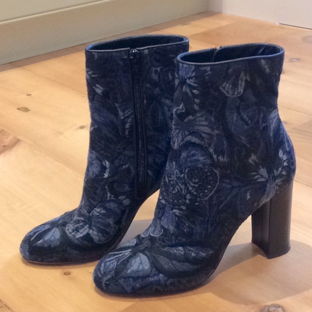 Valentino Blue Denim Embroidered Boots